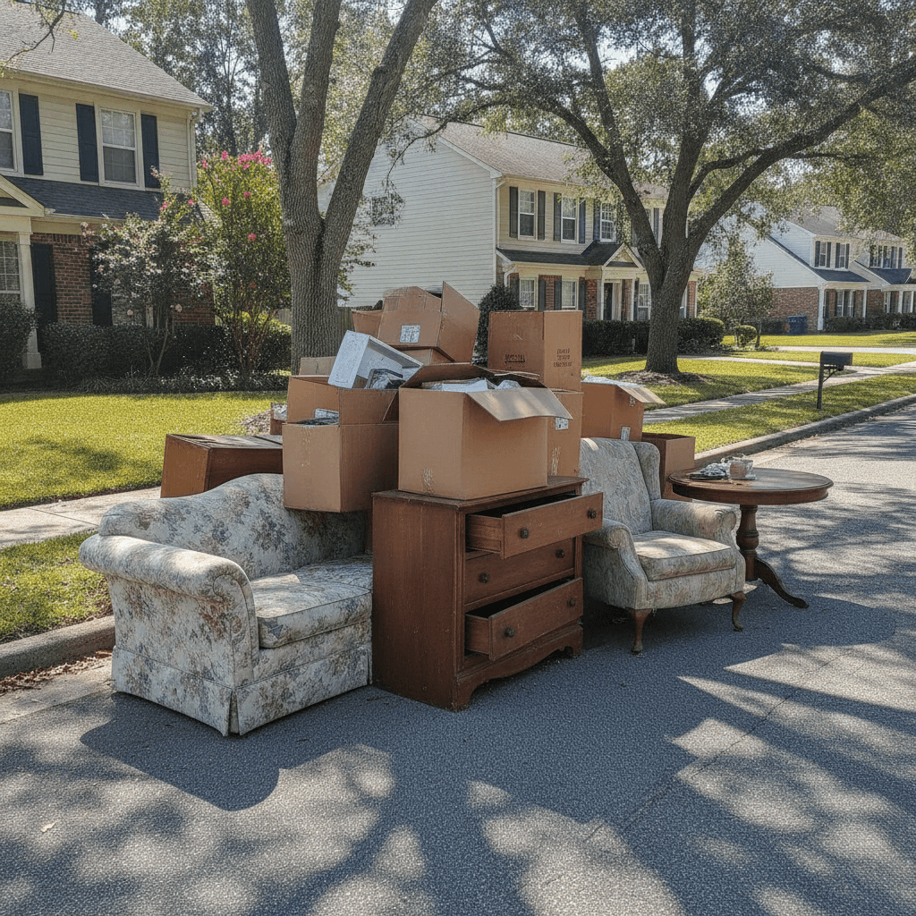 Old furniture, appliances, and barn clutter loaded for junk removal near Sorgho KY