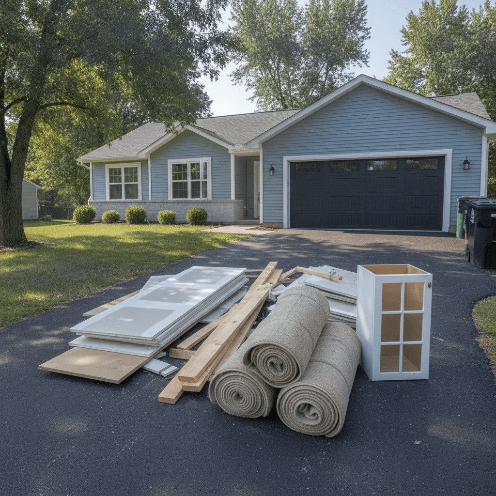 construction debris removal pile of drywall and lumber in an Owensboro KY garage