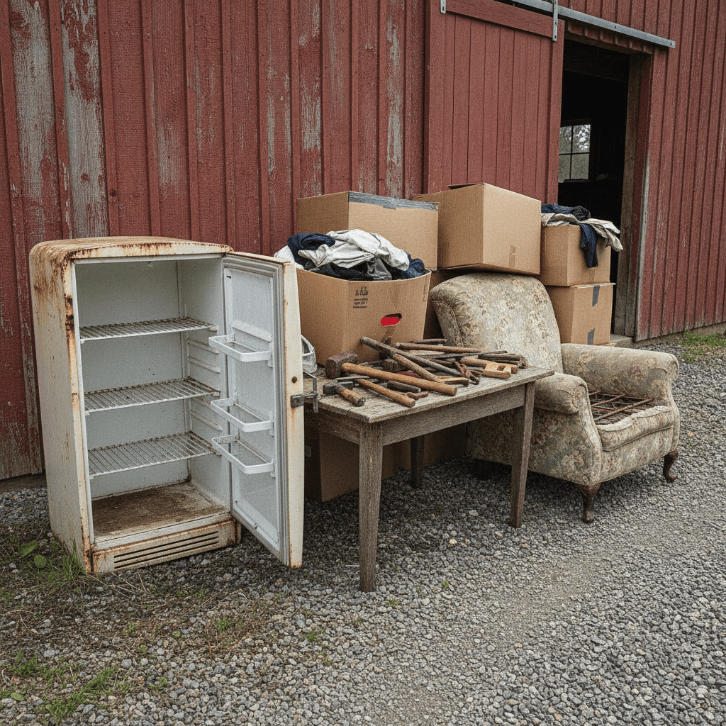 Old furniture, appliances, and barn clutter loaded for junk removal near Knottsville KY