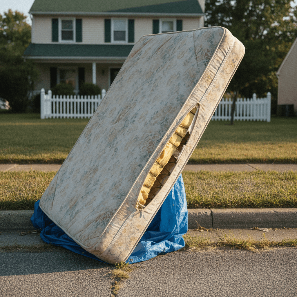 Old mattress at the curb ready for disposal in Owensboro KY